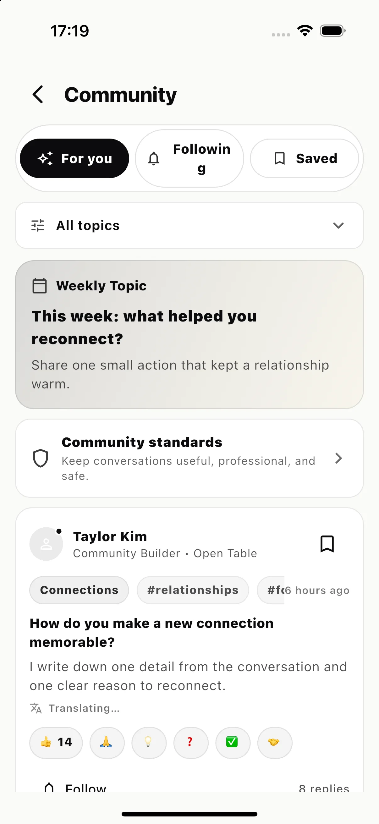 MET Community screen